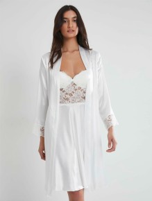 Pierre Cardin Lace Satin Dressing Gown Nightdresses Set 4265 - Thumbnail